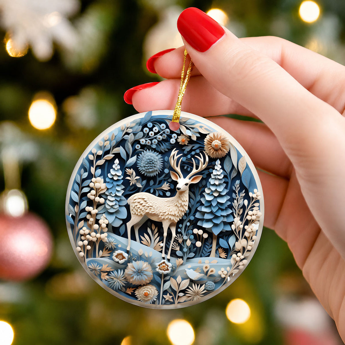 Elegant Deer Forest Ornament 2026, Christmas Tree Ornament, Holiday Keepsake Gift, Winter Woodland Decor, Xmas Gift Idea