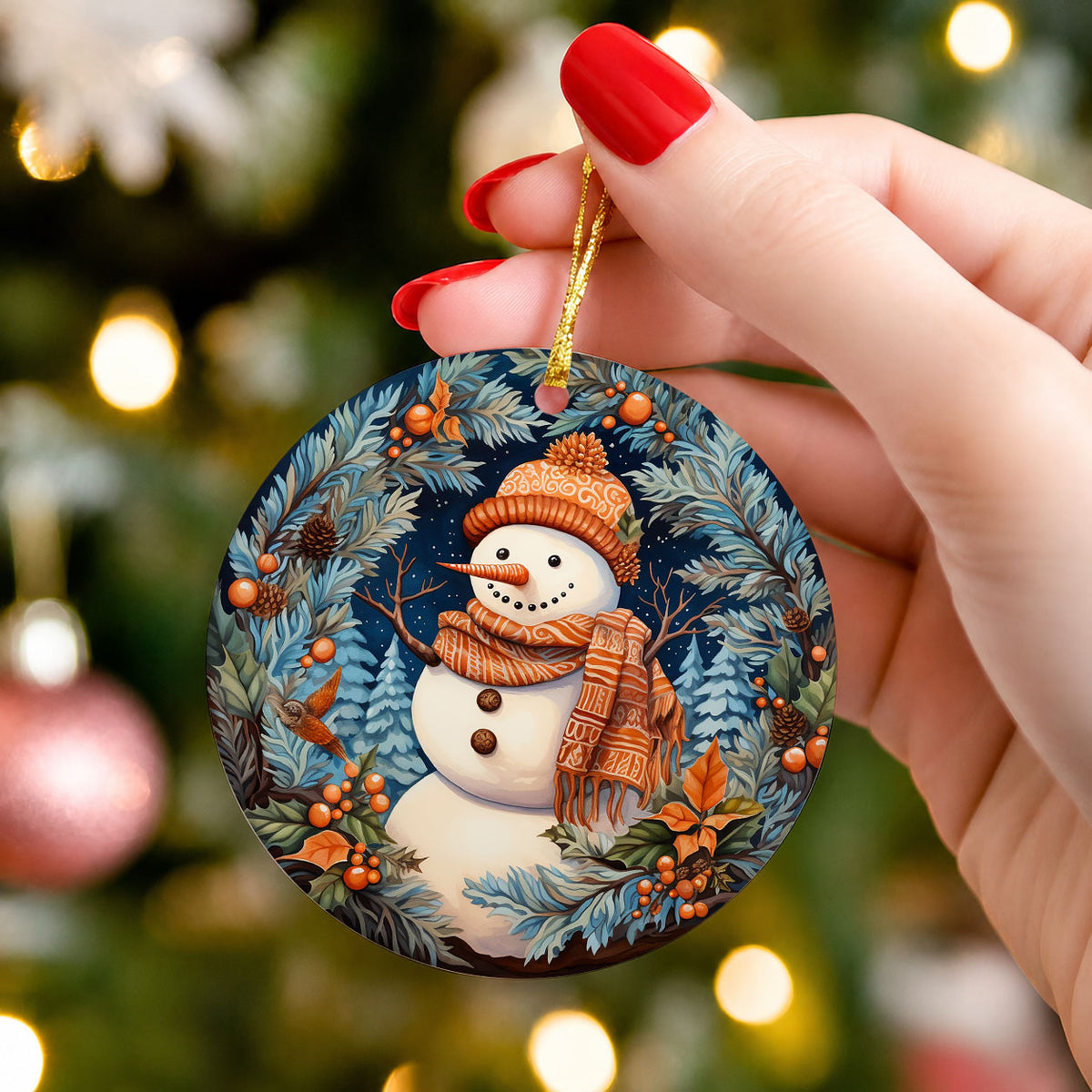 Rustic Snowman Christmas Ornament 2026, Woodland Winter Tree Decor, Cozy Holiday Keepsake