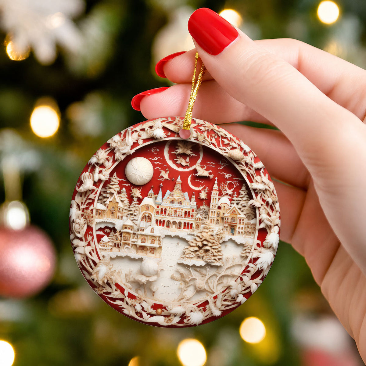 Elegant Christmas Tree Ornament 2026, Ceramic Holiday Ornament, Festive Christmas Decoration, Tree Keepsake Gift for Christmas Lovers