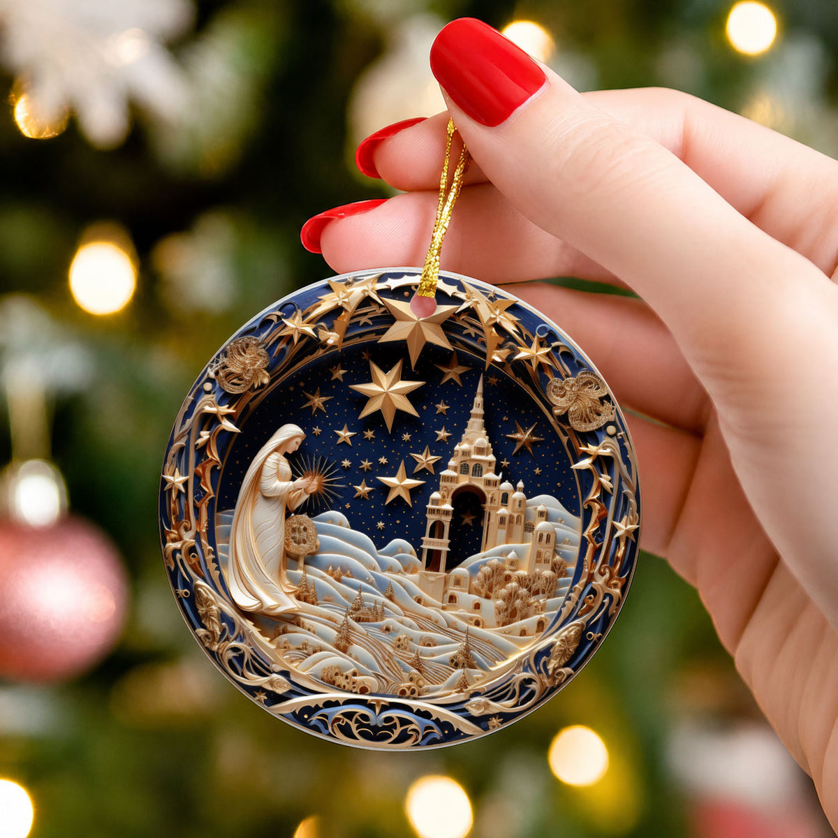 Religious Christmas Ornament 2026, Nativity Star Ceramic Ornament, Holy Night Christian Christmas Tree Decor
