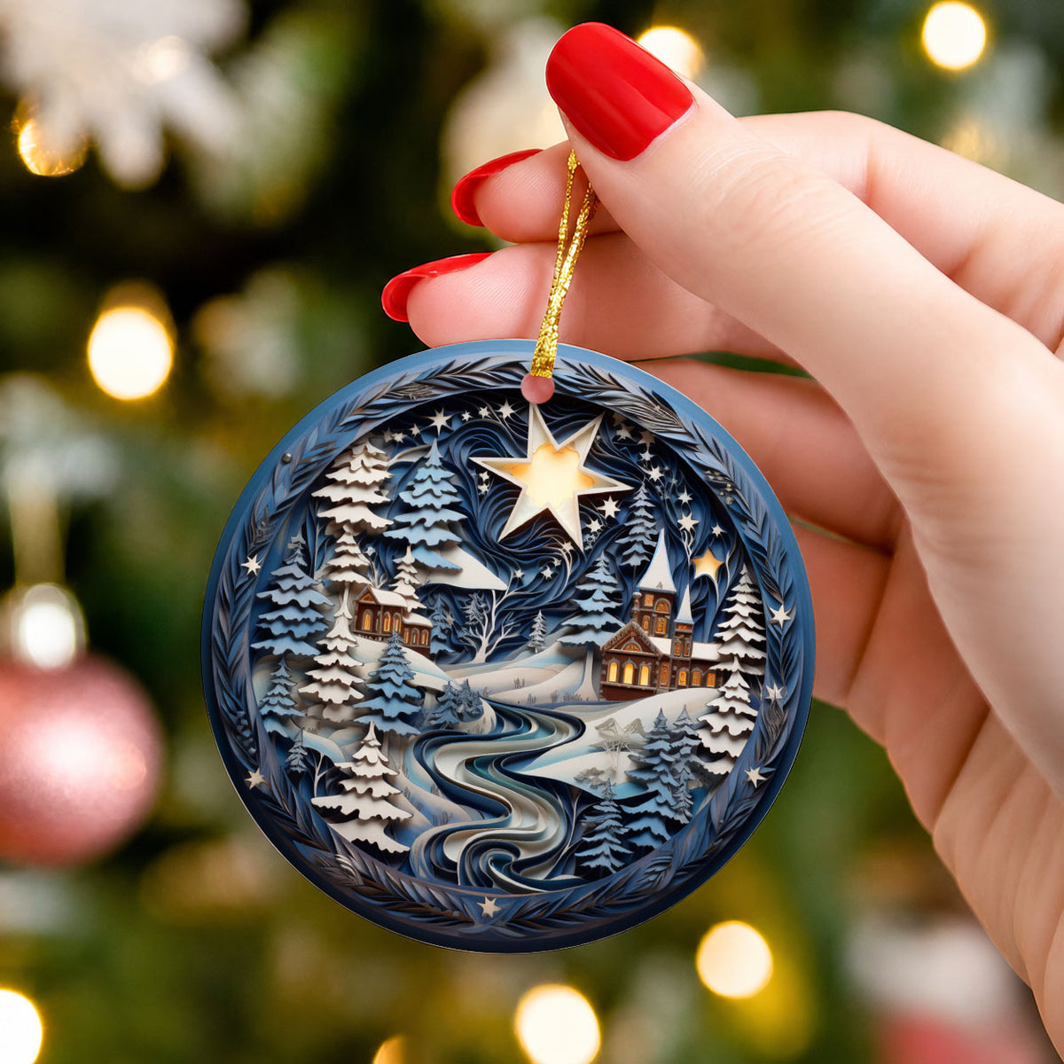 Cozy Winter Cabin Ornament 2026, Christmas Tree Decoration, Ceramic Holiday Ornament, Xmas Keepsake