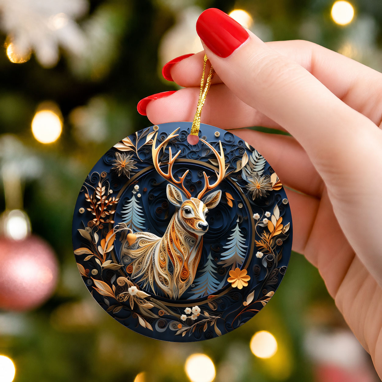 Majestic Deer Ornament 2026, Woodland Christmas Ceramic Ornament, Rustic Holiday Tree Decoration, Christmas Keepsake Gift for Family