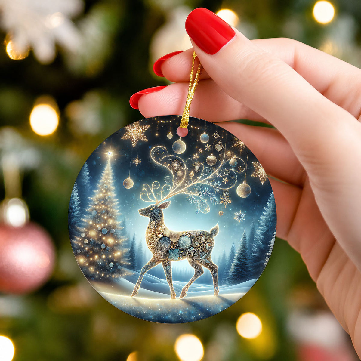 Elegant Deer Ornament 2026, Christmas Ceramic Ornament, Woodland Tree Decoration, Rustic Holiday Keepsake Gift for Family and Friends