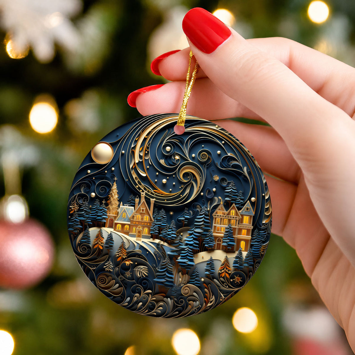 Silent Night Christmas Ornament 2026, Winter Moonlight Ceramic Ornament, Holiday Tree Decoration, Festive Christmas Keepsake Gift