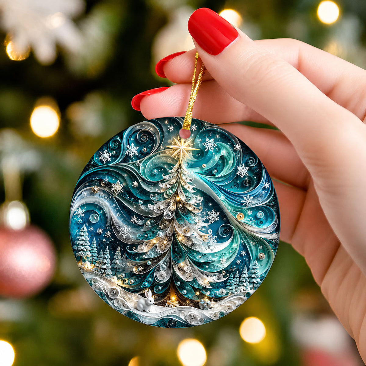 Christmas Ornament 2026, Elegant Blue Tree Ornament, Holiday Tree Decoration, Christmas Keepsake, Winter Ornament Gift