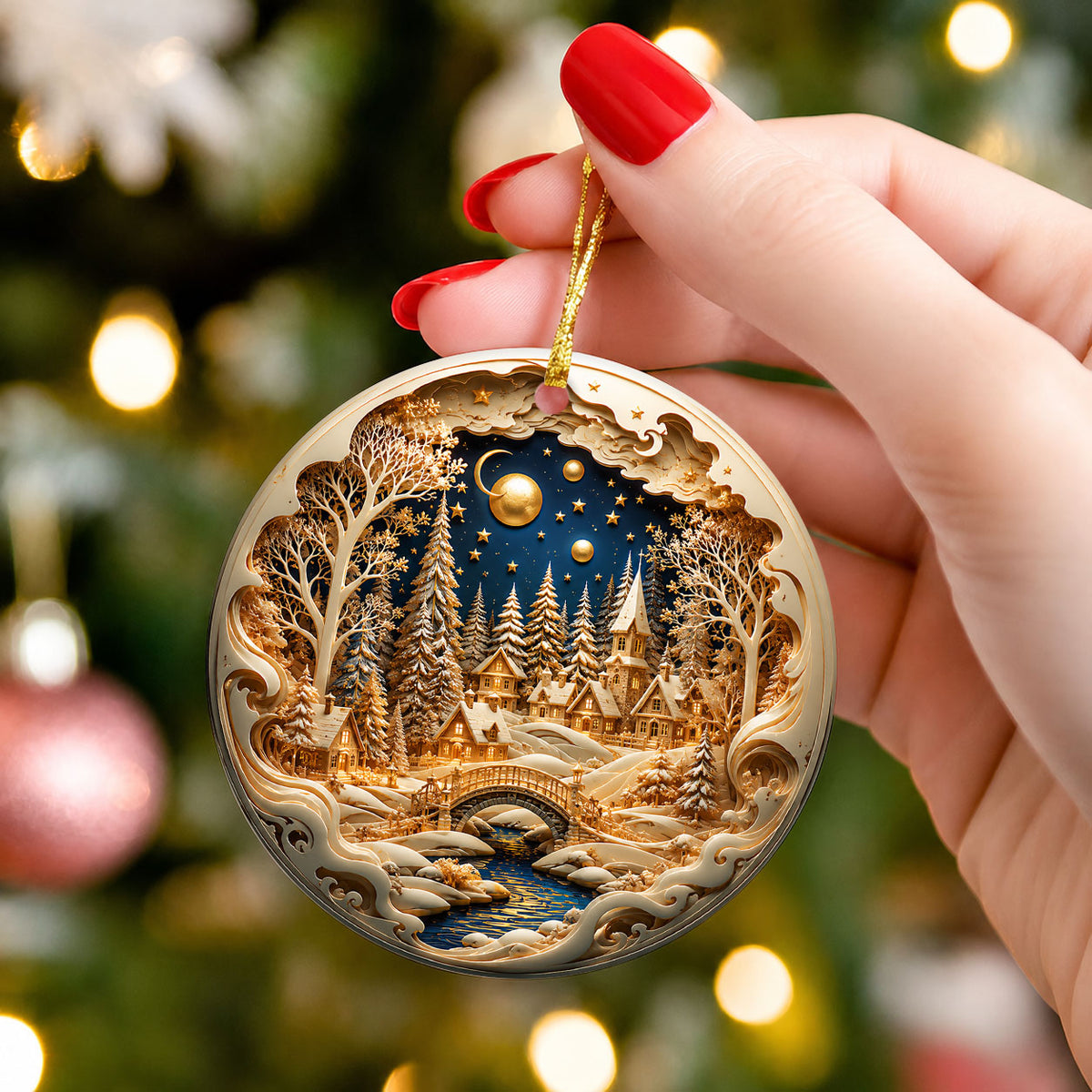 Christmas Village Ornament 2026, Winter Village Christmas Decor, Snowy Cabin Ornament, Holiday Tree Decoration