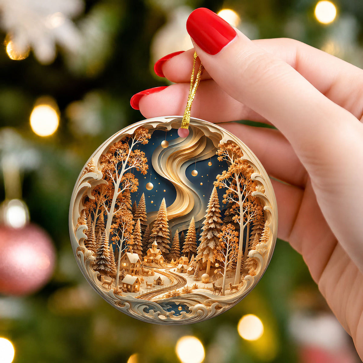 Christmas Ornament 2026, Winter Village Landscape, Snowy Christmas Tree Decoration, Holiday Keepsake Ornament