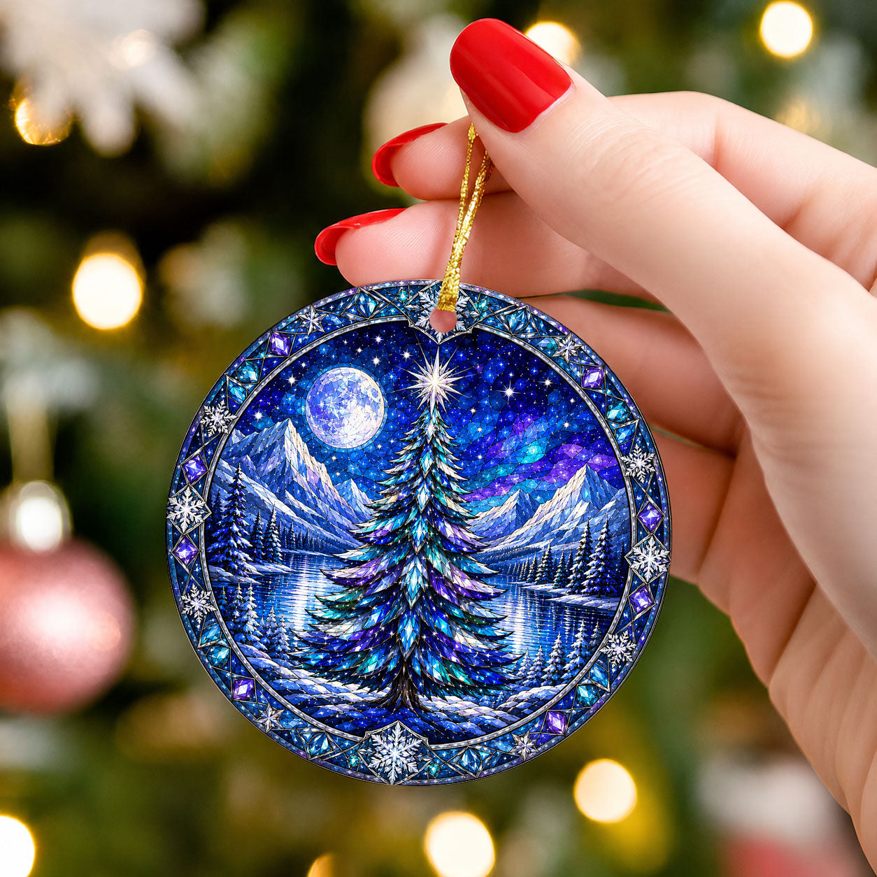 Holiday Christmas Ornament 2026, Winter Tree Decoration, Aurora Mountain Lake Ornament, Christmas Keepsake
