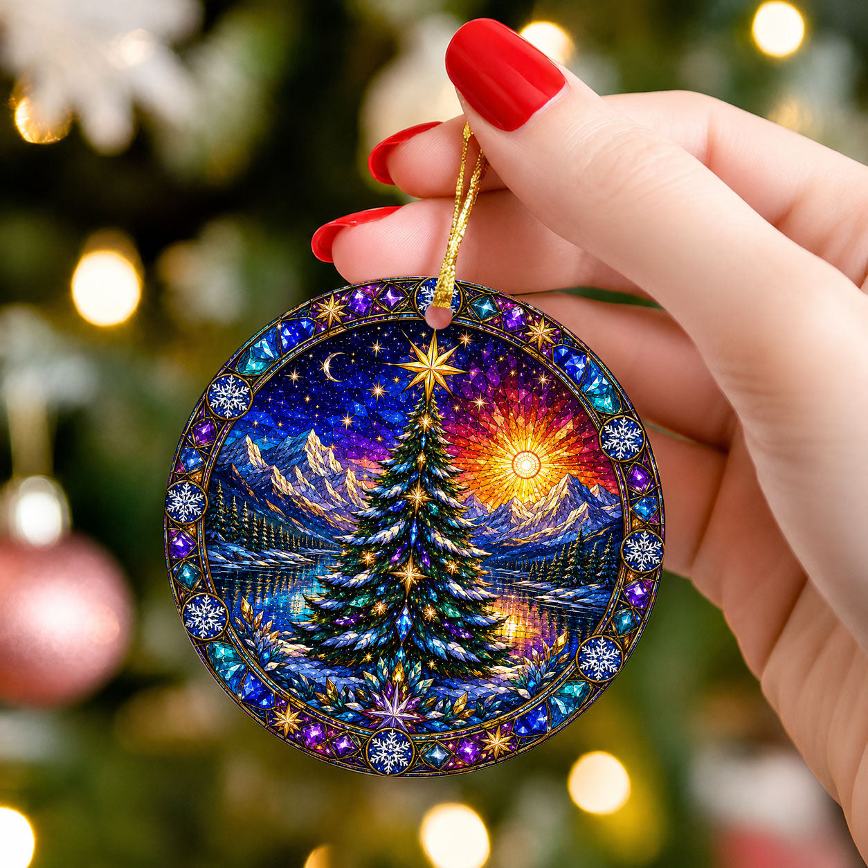 Christmas Tree Ornament 2026, Winter Forest Decoration, Holiday Decor, Snowy Mountain Christmas Scene
