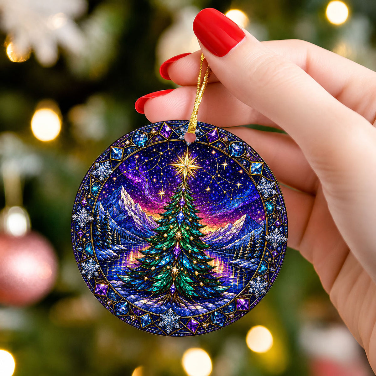 Christmas Tree Ornament 2026, Winter Mountain Landscape, Aurora Christmas Decor, Holiday Tree Decoration