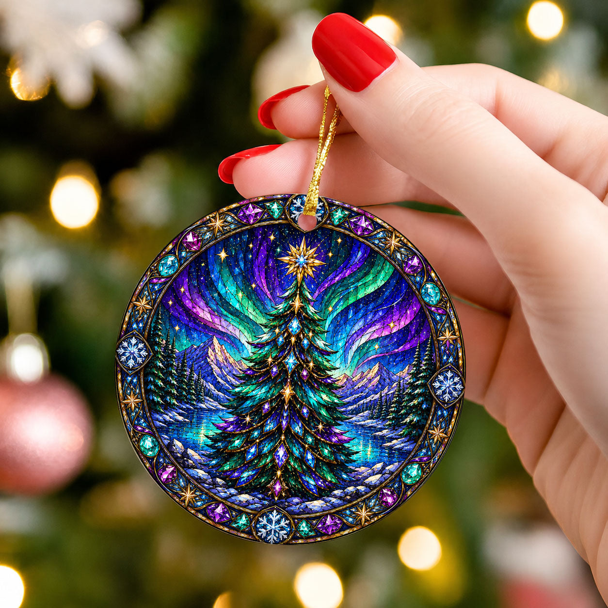2026 Christmas Ornament, Aurora Tree Ornament, Winter Christmas Decoration, Holiday Keepsake, Snowy Mountain Tree Decor