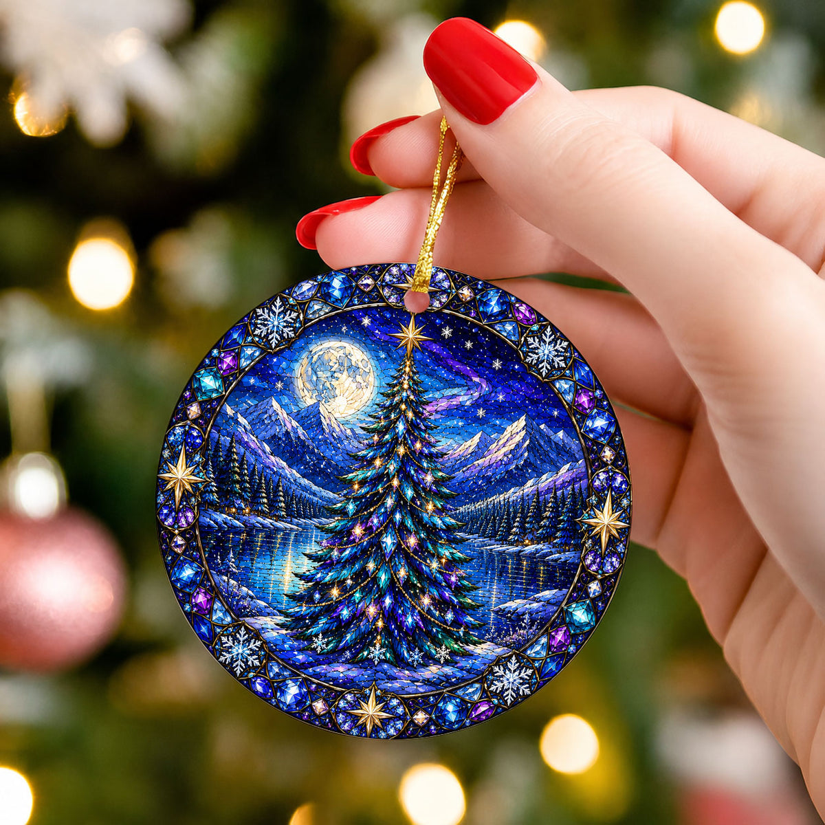 Winter Christmas Ornament 2026, Aurora Christmas Tree Decor, Holiday Mountain Landscape Ornament