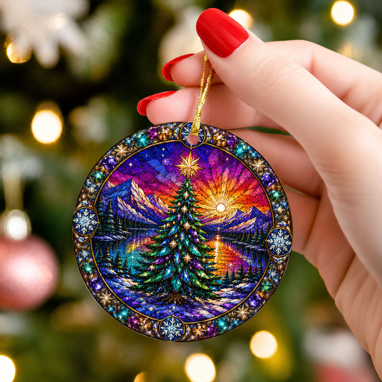 Christmas Tree Ornament 2026, Sun Moon Christmas Ornament, Winter Tree Decoration, Northern Lights Holiday Decor