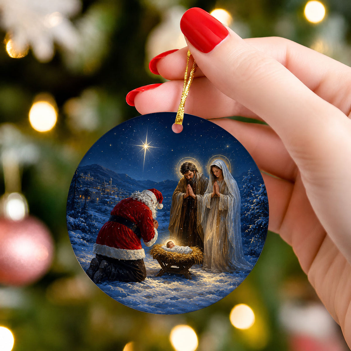Santa Nativity Christmas Ornament 2026, Baby Jesus Holy Family Keepsake, Christian Christmas Tree Ornament
