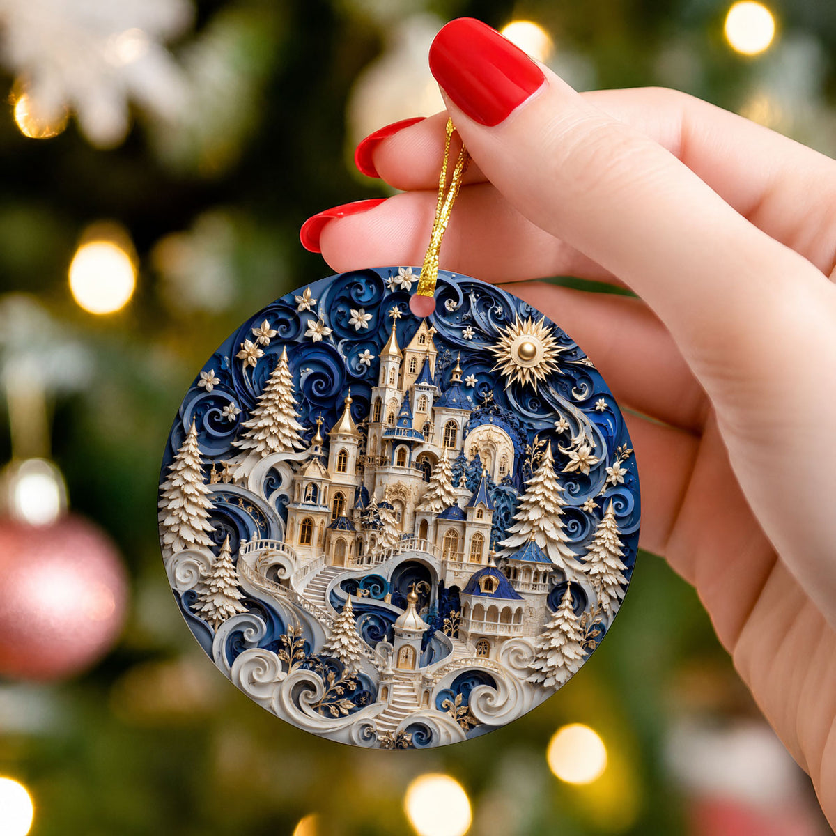 Christmas Castle Ornament 2026, Snowy Winter Village Decoration, Blue Holiday Tree Ornament, Christmas Keepsake Gift, Festive Home Decor