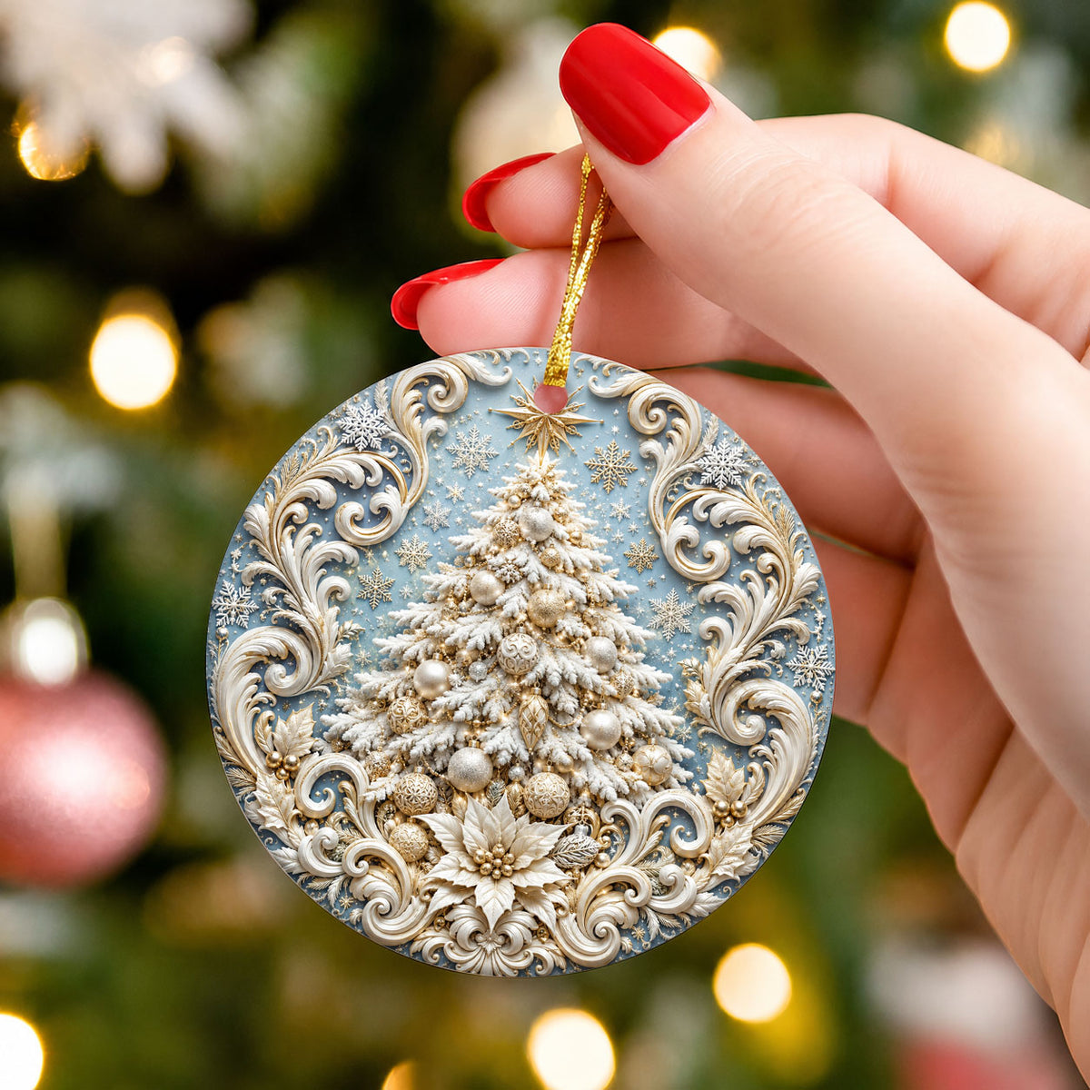 White Christmas Tree Ornament 2026, Snowy Christmas Tree Ornament, Elegant Holiday Tree Decor, Winter Christmas Keepsake Gift