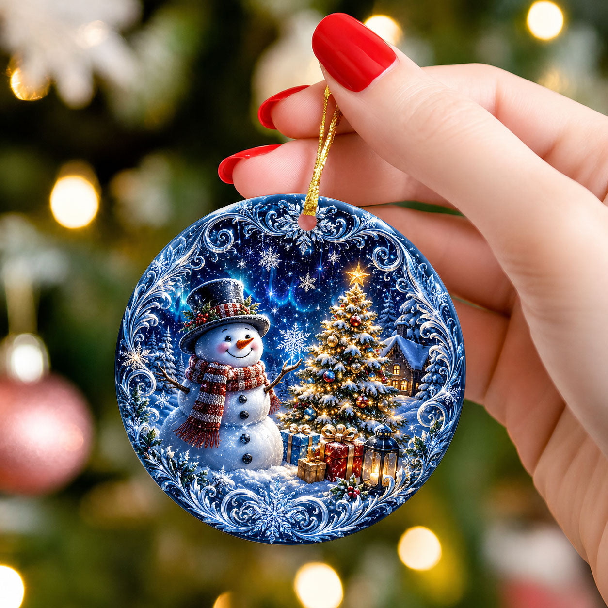 Cute Snowman Christmas Ornament 2026, Blue Christmas Tree Ornament, Winter Holiday Decoration