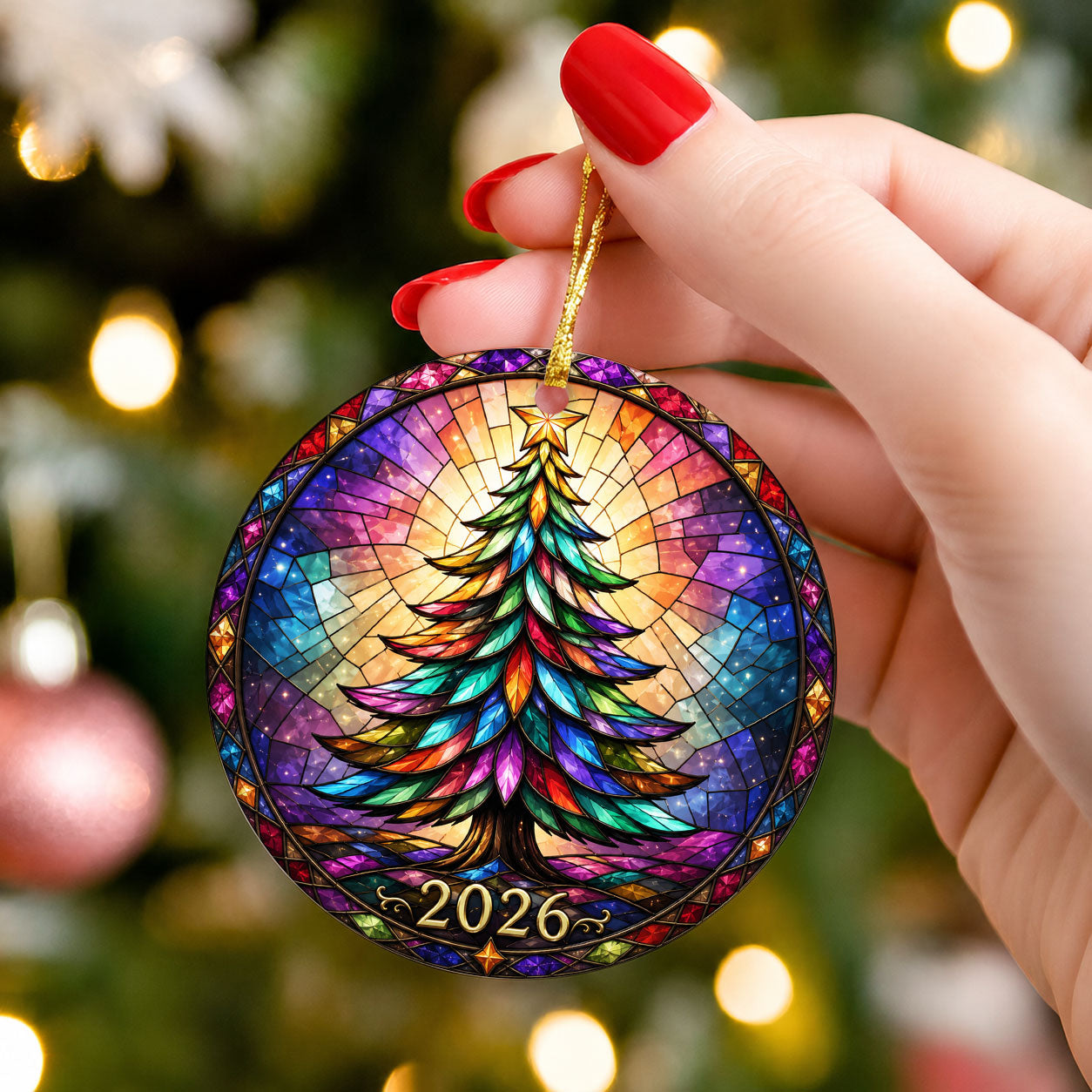 Christmas Tree Stained Glass Style Ornament, 2026 Christmas Ornament, Holiday Gift Idea, Heirloom Keepsake
