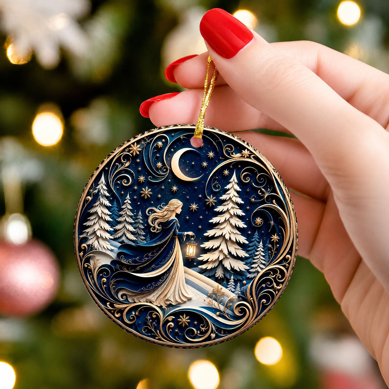 Religious Christmas Ornament 2026 with Angel, Ceramic Christmas Tree Ornament, Holiday Decoration