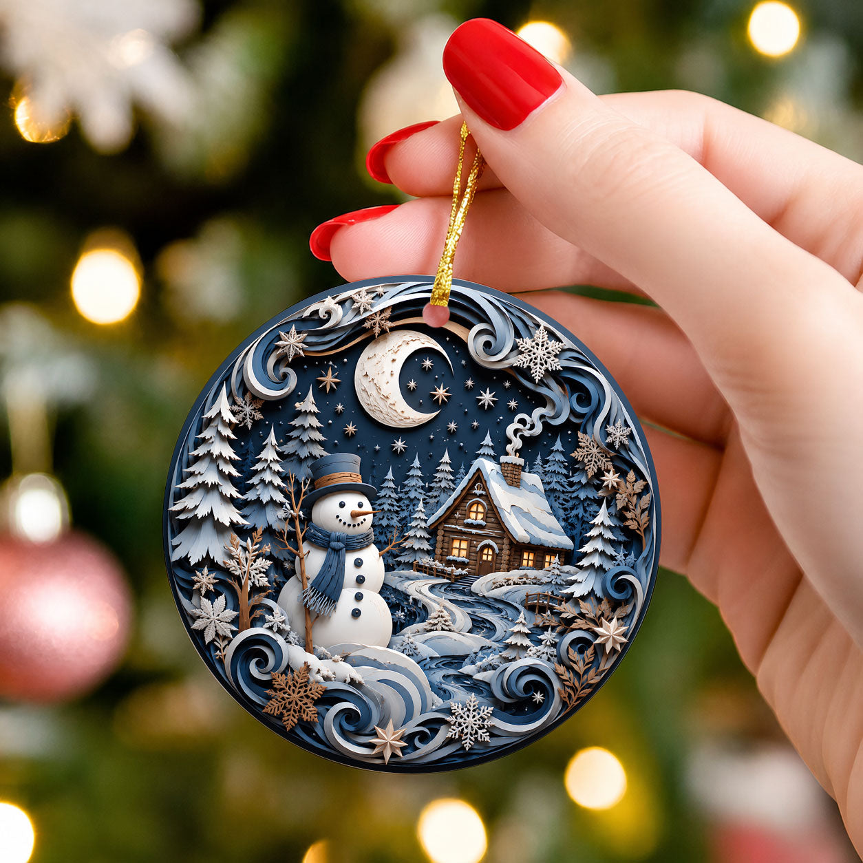 2026 Christmas Ornament with Snowman, Winter Village Christmas Tree Ornament, Ceramic Holiday Decoration