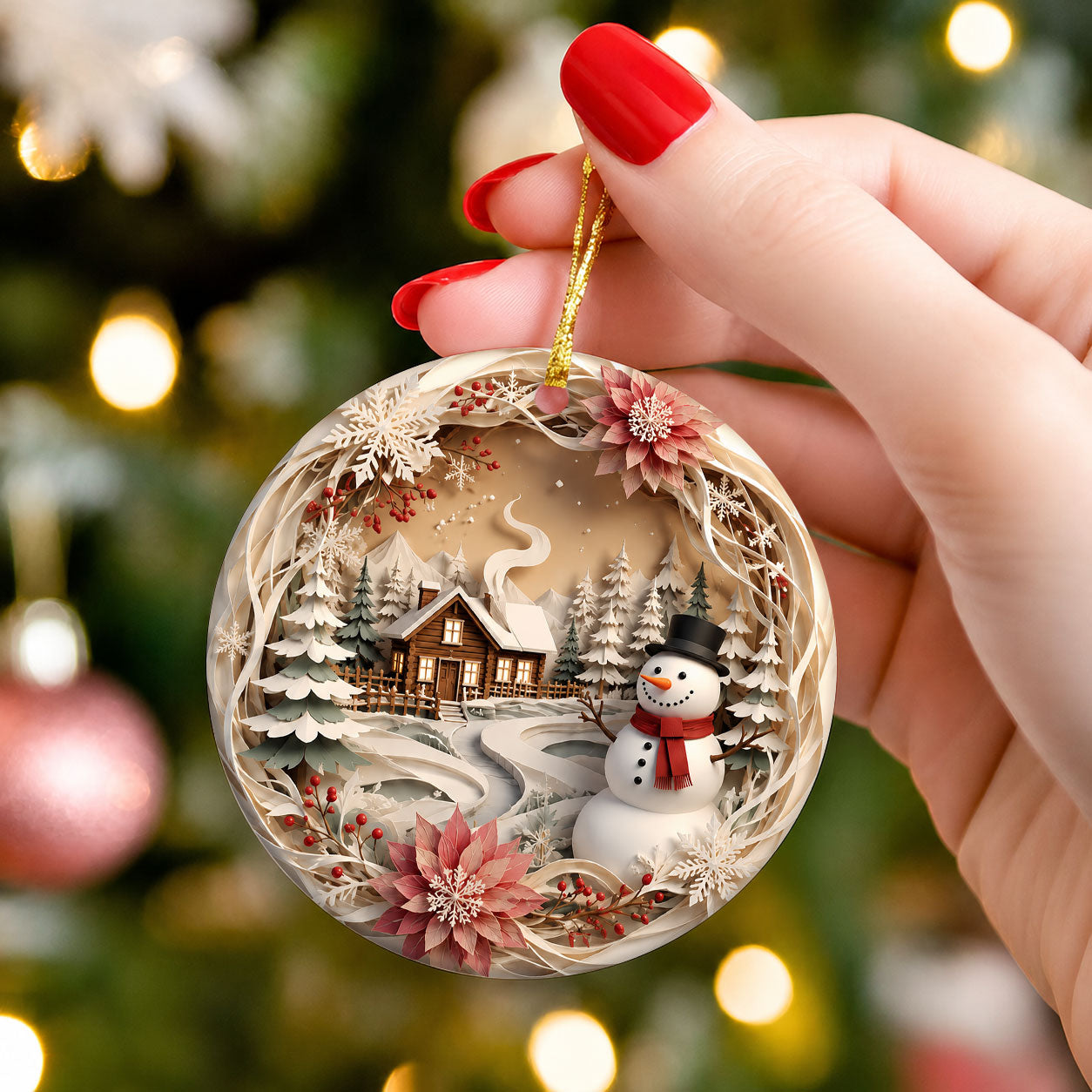 Winter Village Christmas Ornament 2026, Snowman Tree Ornament, Holiday Christmas Decoration
