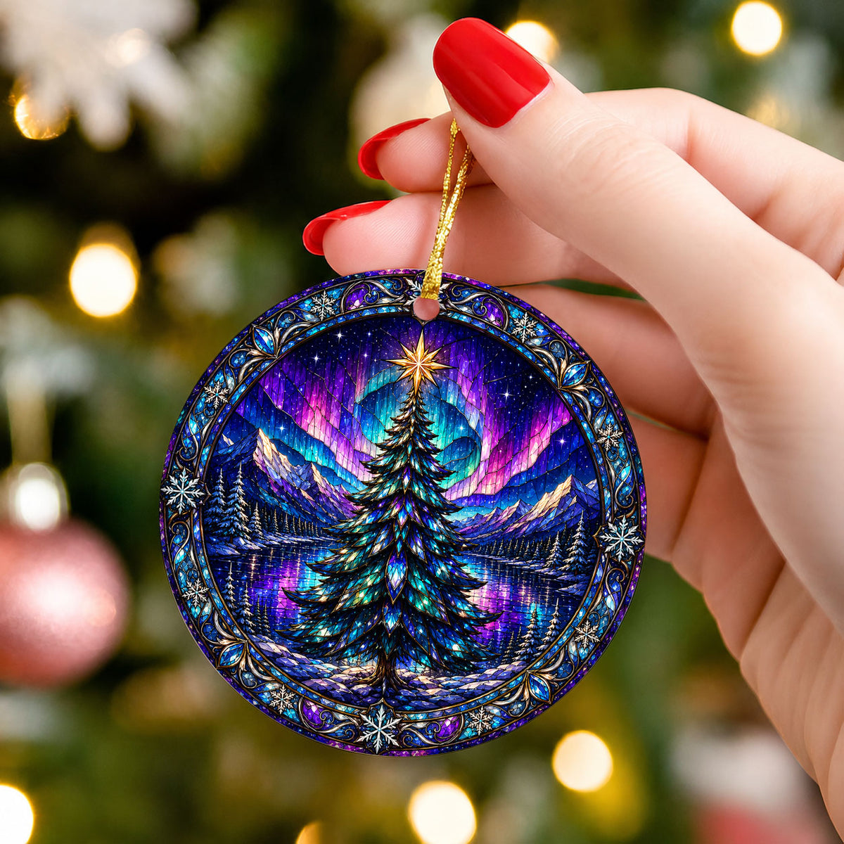 Northern Lights Christmas Ornament 2026, Christmas Tree Ornament, Aurora Winter Landscape Ornament
