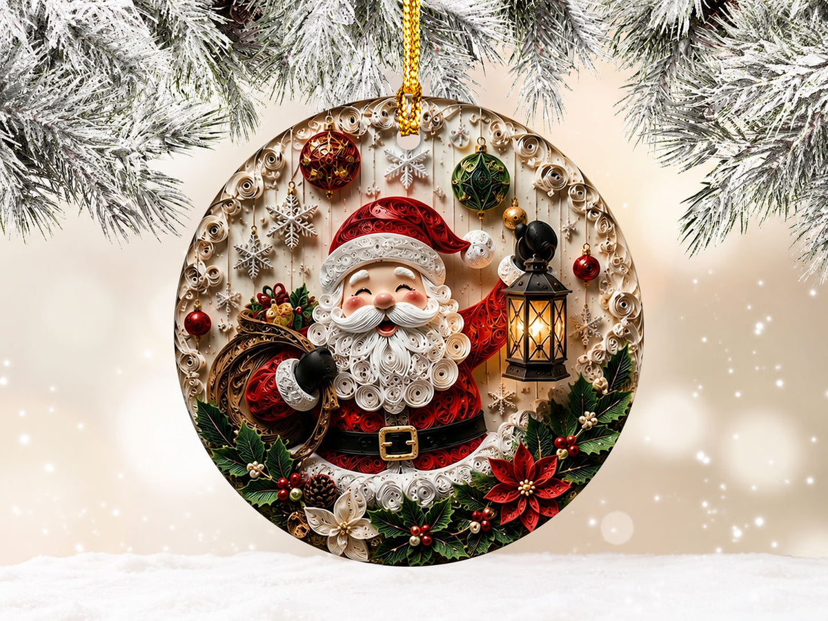 Santa Claus Ornament 2026, Rustic Christmas Ceramic Ornament, Holiday Tree Decoration, Vintage Santa Keepsake