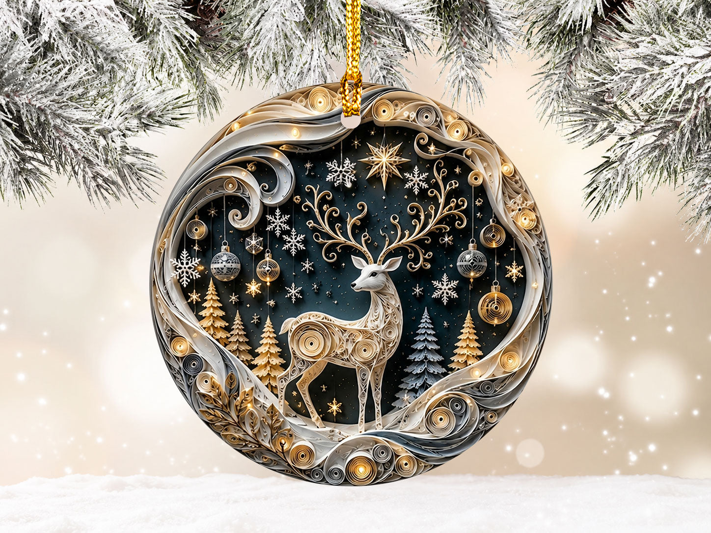 Elegant Deer Ornament 2026, Christmas Ceramic Ornament, Woodland Tree Decoration, Rustic Holiday Keepsake Gift