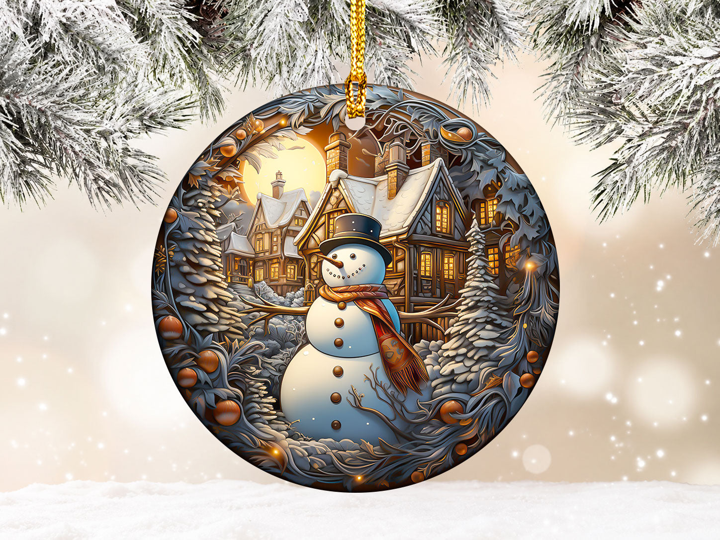 Rustic Snowman Ornament 2026, Christmas Tree Ceramic Ornament, Winter Holiday Decoration, Snowman Keepsake Gift for Family