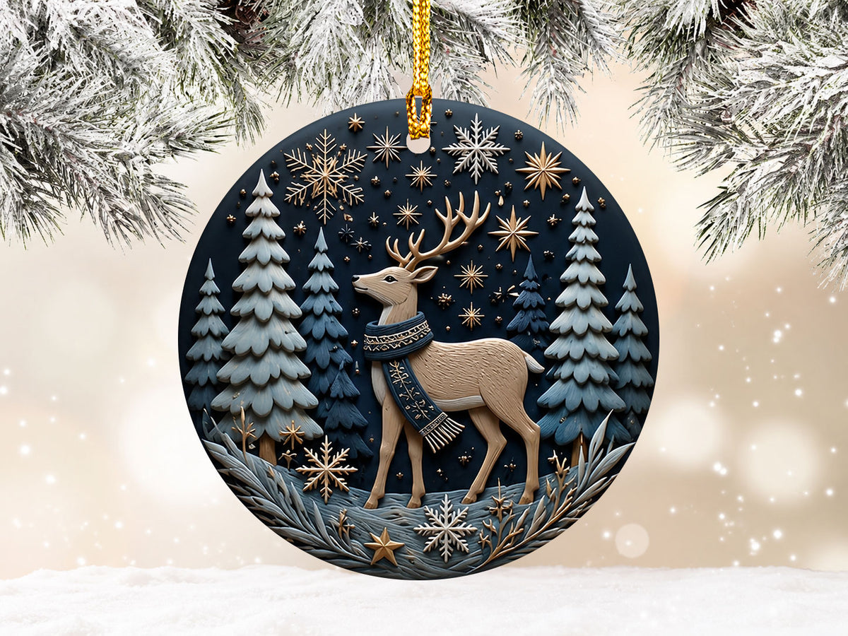 Elegant Deer Ornament 2026, Christmas Ceramic Ornament, Woodland Tree Decoration, Rustic Holiday Keepsake Gift