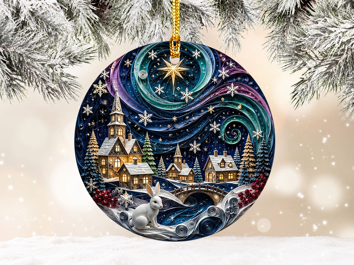 Christmas Eve Ornament 2026, Snowy Winter Night Ceramic Ornament, Holiday Tree Decoration, Cozy Christmas Keepsake