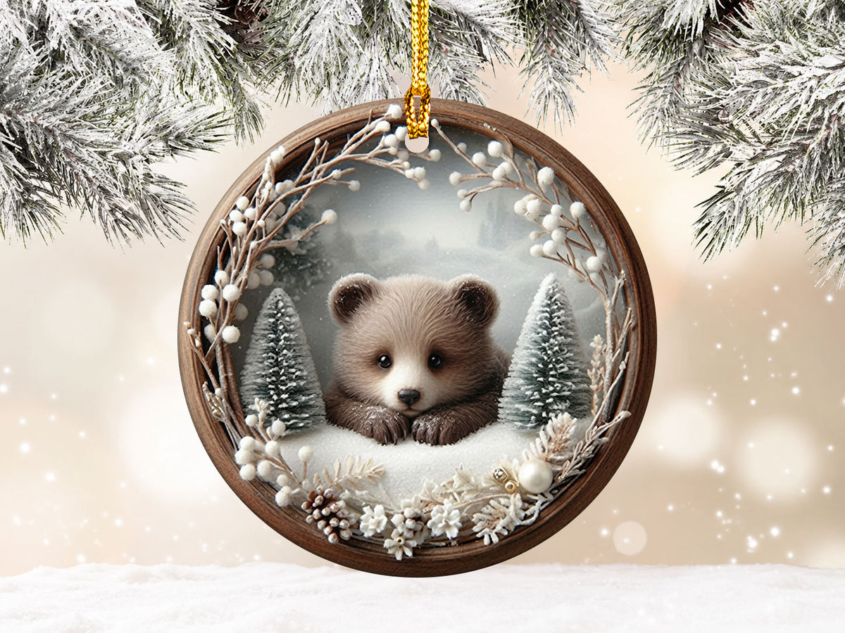 Baby Bear Christmas Ornament 2026, Cute Woodland Bear Ornament, Winter Forest Christmas Tree Decor