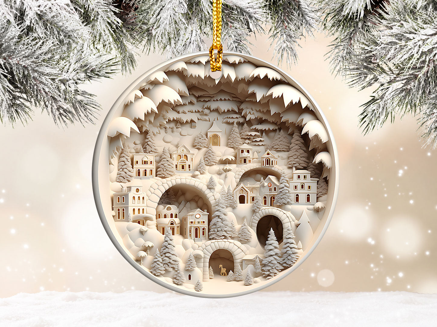 Holiday Decor, Christmas Tree Decoration, Magical Night Scene Ornament, Festive Gift Idea