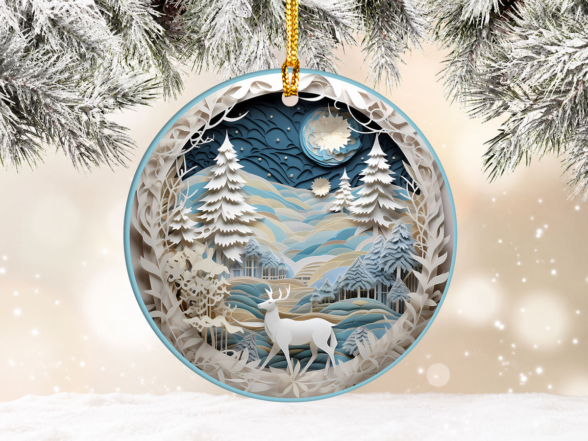 Christmas Winter Wonderland Ornament, Christmas Tree Decoration, Holiday Gift, Ceramic Round Ornament, Dated Ornament