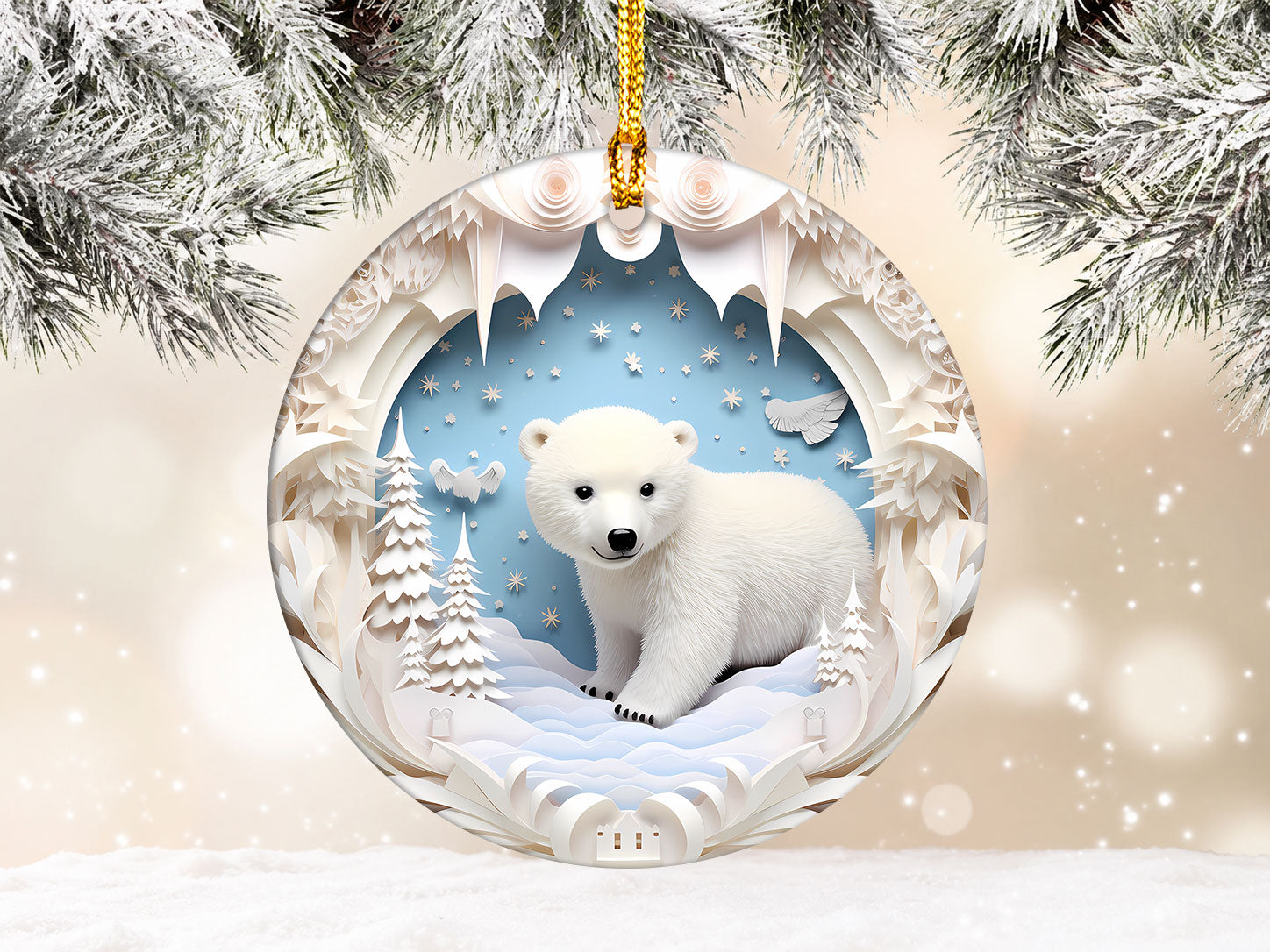 Polar Bear Holiday Ornament 2026, Snowy Arctic Christmas Decoration, Winter Wildlife Tree Ornament, Christmas Gift