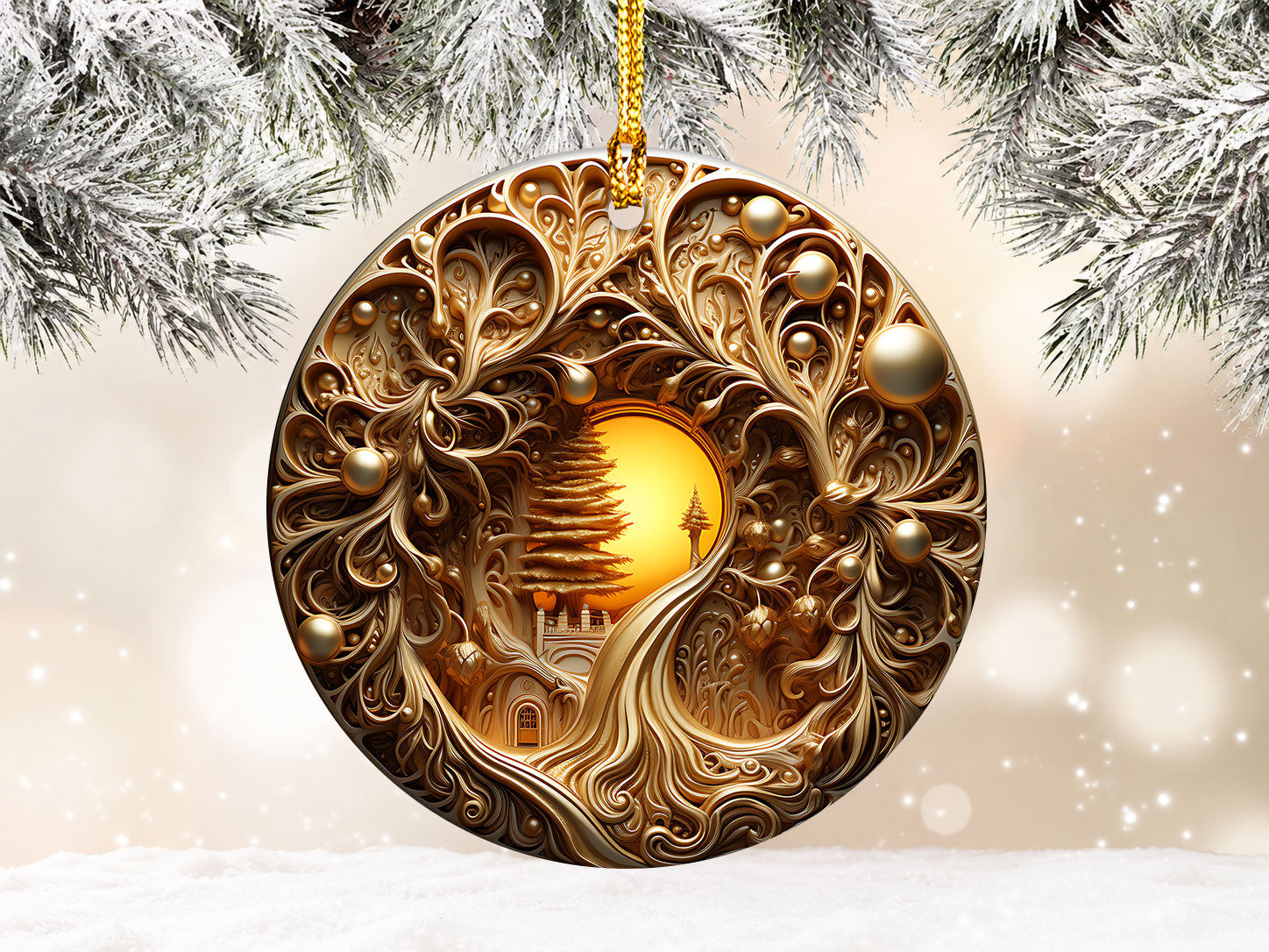 2026 Golden Tree of Life Ornament, Luxury Christmas Ornament, Ornate Gold Holiday Decor, Elegant Xmas Tree Decoration, Keepsake Gift