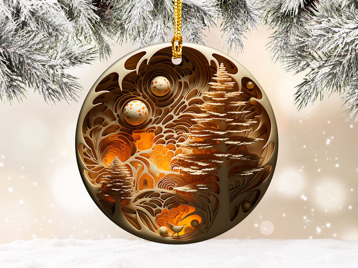 2026 Enchanted Golden Forest Ornament, Fantasy Christmas Tree Ornament, Woodland Holiday Decor, Elegant Gold Keepsake, Magical Xmas Gift