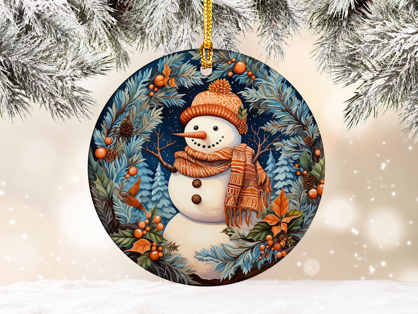 Rustic Snowman Christmas Ornament 2026, Woodland Winter Tree Decor, Cozy Holiday Keepsake