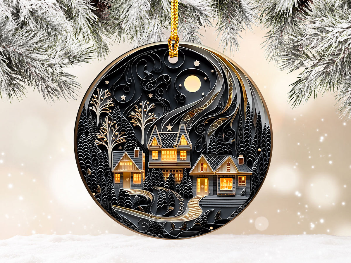 Moonlit Christmas Cottage Ornament 2026, Cozy Winter Village Tree Decoration, Layered Keepsake, Holiday Decoration