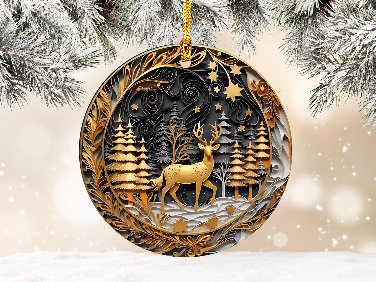 Golden Deer Ornament, Christmas Tree Ornament 2026, Christmas Ornament, Holiday Decoration