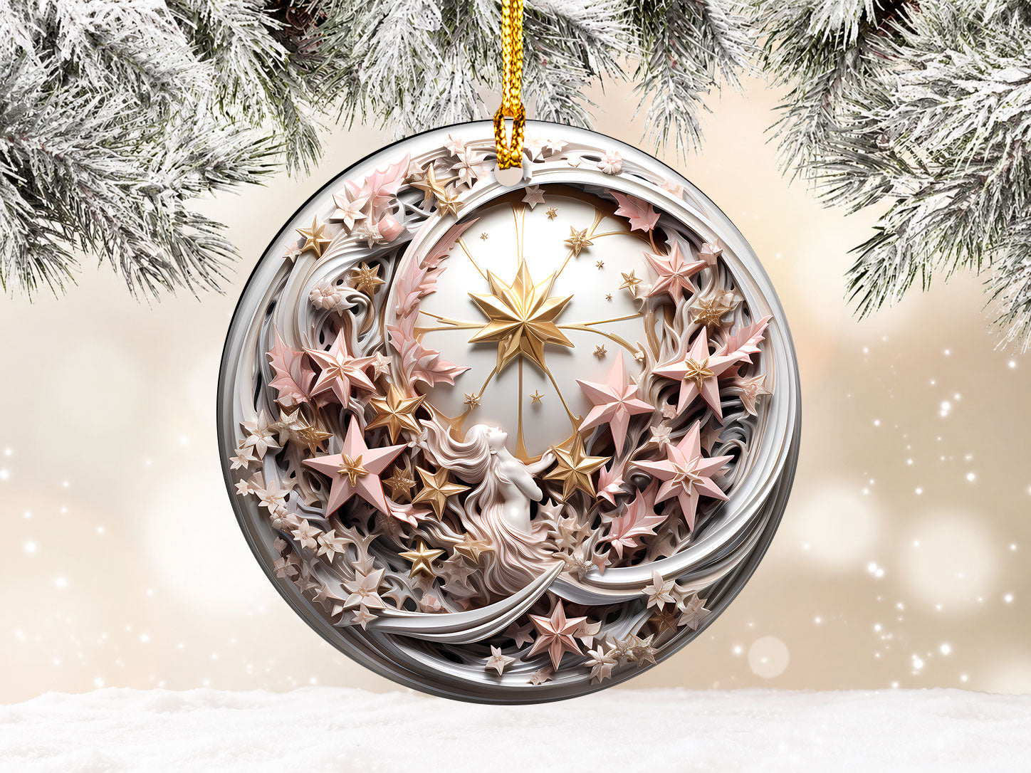 Angel Christmas Ornament 2026, Celestial Star Ceramic Ornament, Heavenly Christmas Tree Decoration