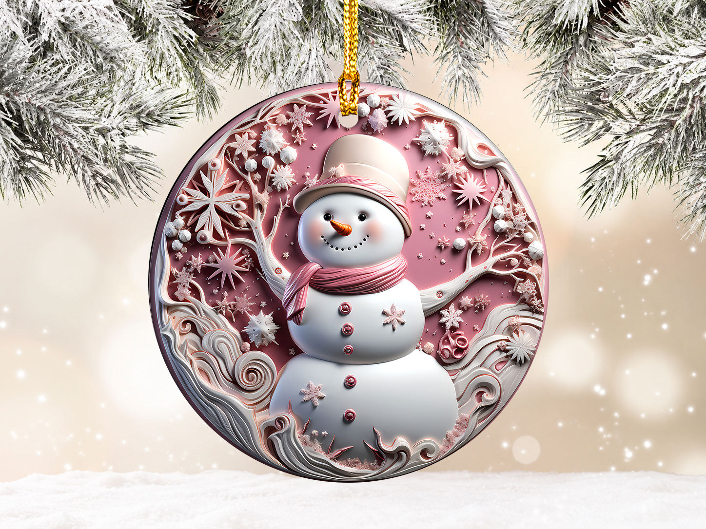 Snowman Ornament 2026, Pink Castle Ceramic Ornament, Fantasy Christmas Tree Decoration, Magical Holiday Keepsake, Princess Lover Gift
