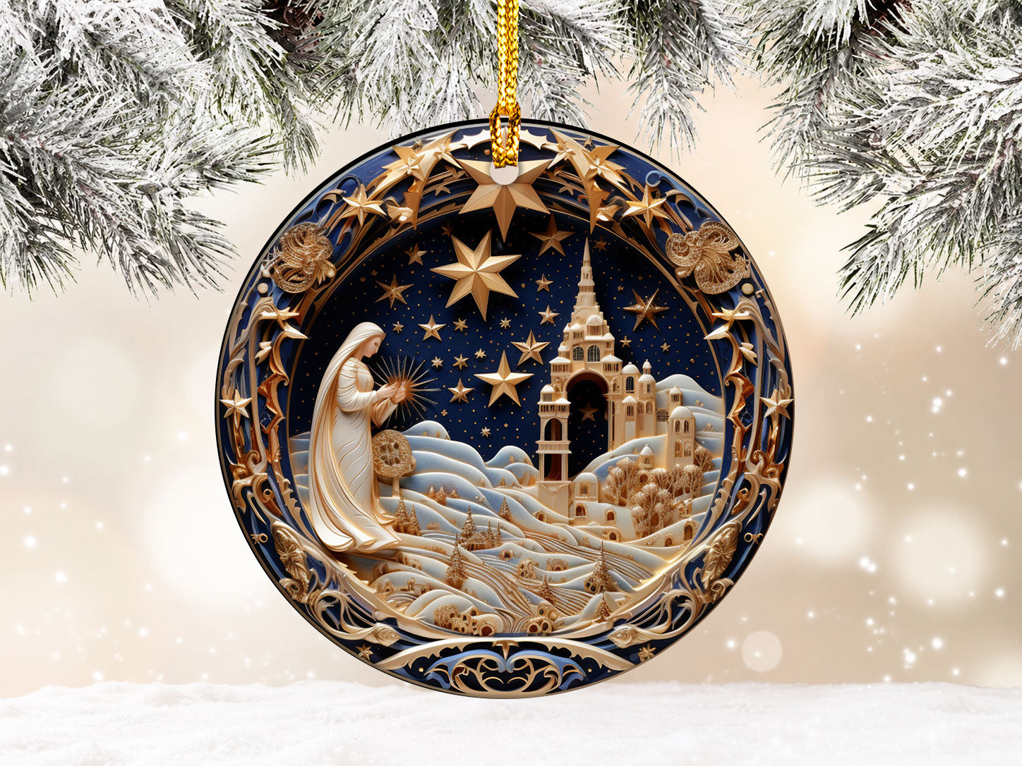 Religious Christmas Ornament 2026, Nativity Star Ceramic Ornament, Holy Night Christian Christmas Tree Decor