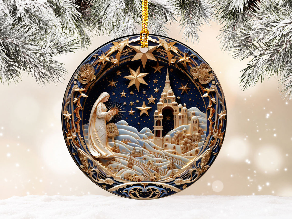 Religious Christmas Ornament 2026, Nativity Star Ceramic Ornament, Holy Night Christian Christmas Tree Decor