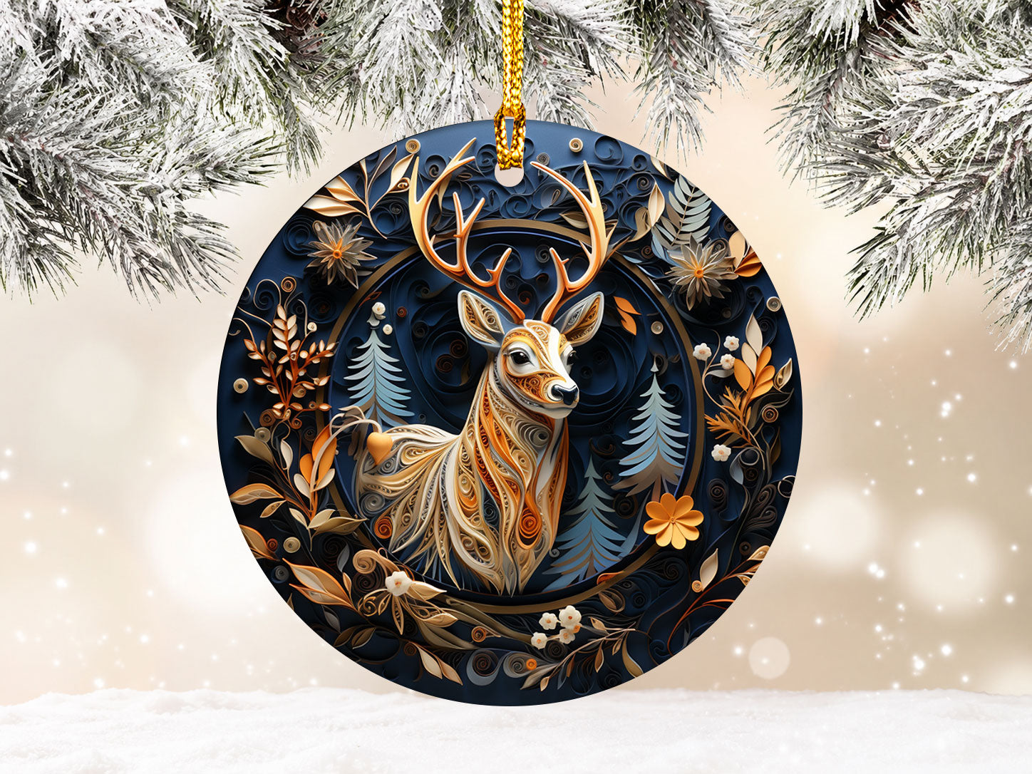 Majestic Deer Ornament 2026, Woodland Christmas Ceramic Ornament, Rustic Holiday Tree Decoration, Christmas Keepsake Gift for Family
