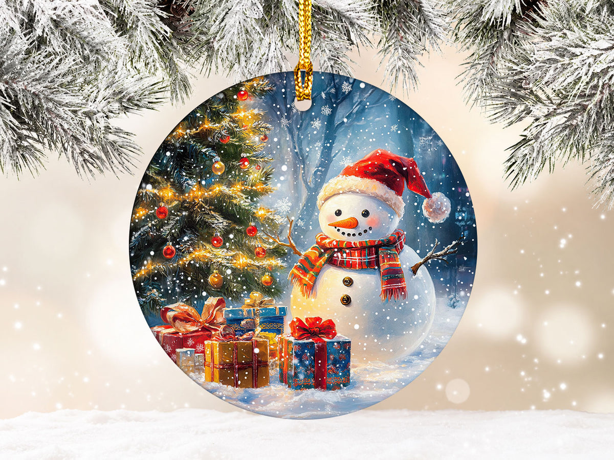 Snowman Holiday Ornament 2026, Rustic Christmas Ceramic Ornament, Winter Tree Decoration, Festive Keepsake Gift for Christmas Lovers