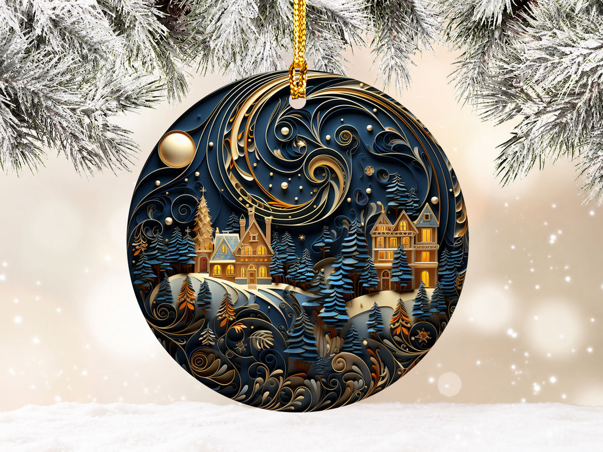 Silent Night Christmas Ornament 2026, Winter Moonlight Ceramic Ornament, Holiday Tree Decoration, Festive Christmas Keepsake Gift
