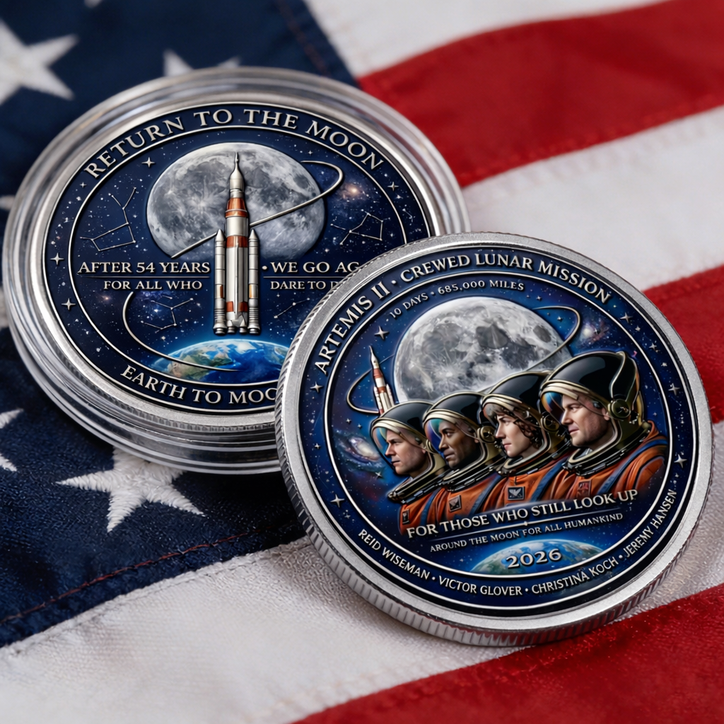 Lunar Exploration Mission Commemorative Coin 2026, Artemis II Lunar Mission Commemorative Coin | 2026 Silver-Plated Space Memorabilia