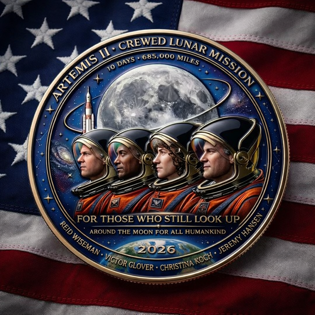 Lunar Exploration Mission Commemorative Coin 2026, Artemis II Lunar Mission Commemorative Coin | 2026 Silver-Plated Space Memorabilia