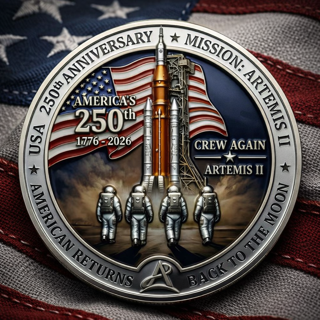 USA 250th Anniversary Commemorative Coin America Returns to The Moon Artemis II Mission, Space Enthusiast Gift